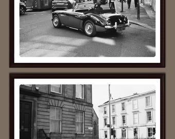 2 Black & White Film Photographs – Classic Cars in Glasgow and London