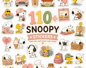 Snoopy digitala klistermärken PNG-paket | Söt Snoopy-klistermärkespaket | Utskrivbara klistermärken | Transparent PNG-clipart | GoodNotes-klistermärken