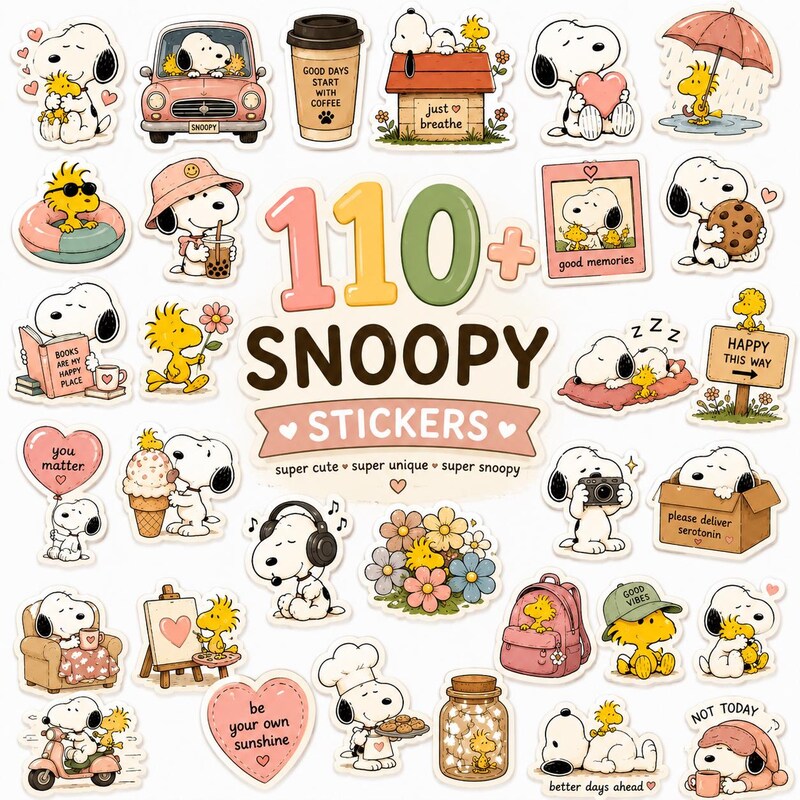 Snoopy Sticker Pack Snoopy Sticker Decals - Etsy