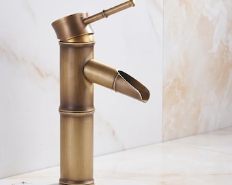 Grifo de baño de bambú vintage, grifo de lavabo de latón antiguo