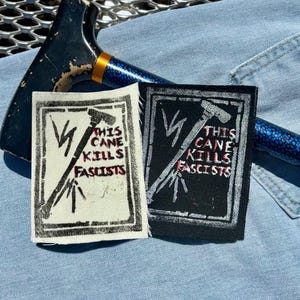This Cane Kills Fascists Cloth Patch - disability, cane, Sew on Patch, Canvas fabric, Block Print, Punk Patch