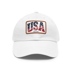 USA Flag Patch Dad Hat | Leather Rectangle Patch, Patriotic Baseball Cap