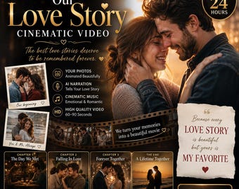 Vídeo personalizado de historia de amor / Vídeo romántico para parejas que desean recordar su aniversario de boda o cualquier otro momento especial.