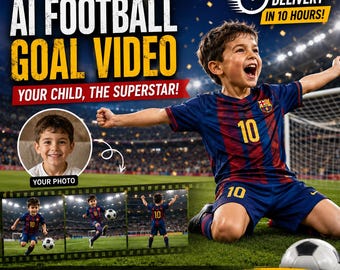 Vídeo personalizado de goles de fútbol con IA para niños / Vídeo personalizado de superestrellas del fútbol a partir de una foto / Regalo de cumpleaños