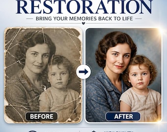 Servicio de restauración de fotos antiguas / Reparación de recuerdos descoloridos, rotos o dañados (imagen digital)