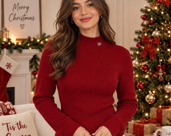 Maroon Ribbed Turtleneck Sweater for Women, Cozy Winter Pullover