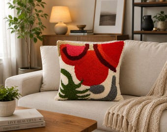 Tufted Cushion Cover, Abstract Floral Pillow Cover, Boho Home Decor