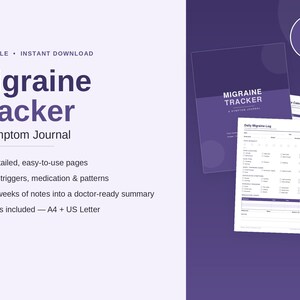 Migraine Tracker Symptom Journal: Trigger, Medication, Pain Log (Digital Download)