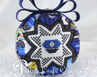 Police Officer Christmas Ornament, Cross Stitch Folded Fabric Law Enforcement Keepsake