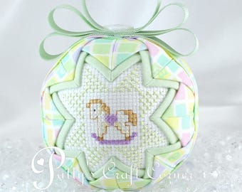 Baby's First Christmas Ornament - Quilted Ornament - Rocking Horse Theme