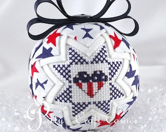 Patriotic July 4th Quilted Ornament Red White & Blue