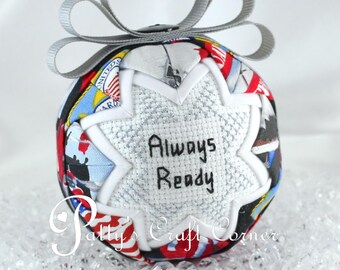 Military Quilted Christmas Ornament, Cross Stitch Nautical Sailor Quilted Keepsake