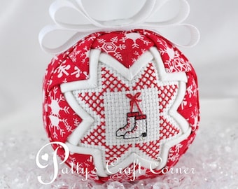 Quilted Christmas Ornament - Ice Skates / Winter Fun