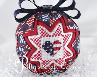 Patriotic July 4th Quilted Ornament - Red White & Blue Ornament