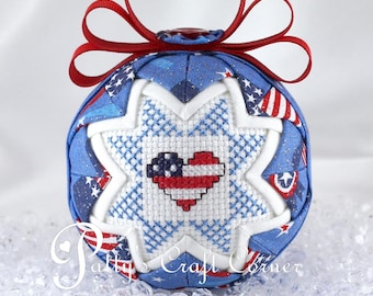 July 4th Patriotic Quilted Ornament Red White & Blue