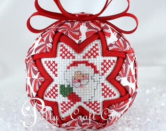 Quilted Santa Themed Christmas Keepsake Cross Stitch Ornament