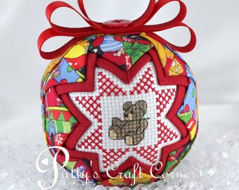 Quilted Teddy Bear Ornament: Baby's First Christmas, Handmade