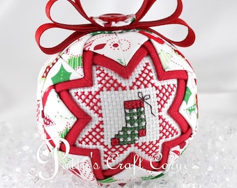 Quilted Stocking Christmas Keepsake Cross Stitch Ornament