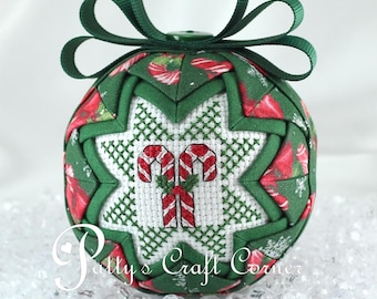 Candy Cane Ornament - Quilted Ornament - Quilted Christmas Ball