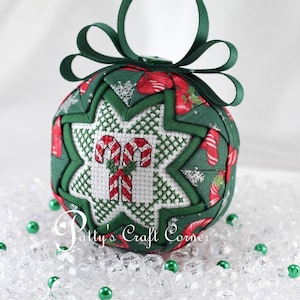 Candy Cane Ornament - Quilted Ornament - Quilted Christmas Ball