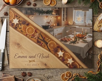 Tabla de cortar navideña personalizada, tabla para servir de cocina con diseño de pan de jengibre, regalo personalizado para parejas, decoración acogedora para la cocina en estas fiestas, recuerdo navideño.