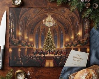 Tabla de cortar de vidrio personalizada, regalo para concierto de Navidad, decoración navideña para grandes salones, recuerdo familiar personalizado, elegante regalo para amantes de la música.