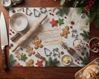 Tabla de cortar navideña personalizada, tabla para servir con la receta de galletas de la abuela, regalo familiar personalizado, recuerdo de decoración navideña para la cocina.