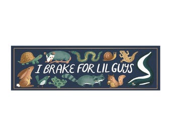 I Brake For Lil Guys Car Magnet, Cute Woodland Animal Bumper Sticker, Wildlife Lover Gift for Nature Enthusiast, Cottagecore Car Decal