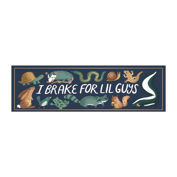 I Brake For Lil Guys Car Magnet, Cute Woodland Animal Bumper Sticker, Wildlife Lover Gift for Nature Enthusiast, Cottagecore Car Decal