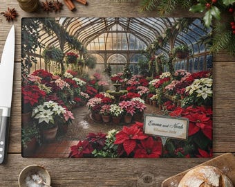 Tabla de cortar de vidrio personalizada, regalo navideño de flor de Pascua para invernadero, decoración navideña para jardín, recuerdo familiar personalizado, cocina botánica