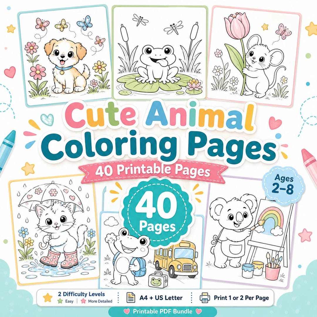 40 Animal Coloring Pages For Kids Ages 2 8 Printable PDF Bundle Etsy 40-animal-coloring-pages-for-kids-ages-2-8-printable-pdf-bundle-etsy