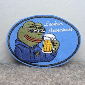 Patch mit Pepe the Frog, Lecker Bierchen. Zum Aufnähen oder mit Klett, Handarbeit aus Deutschland. Memekultur für jede Kutte!