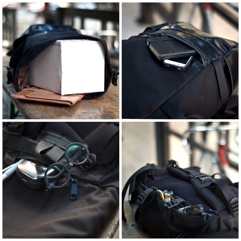Roll Top Backpack commuter black cordura truck tarp Etsy