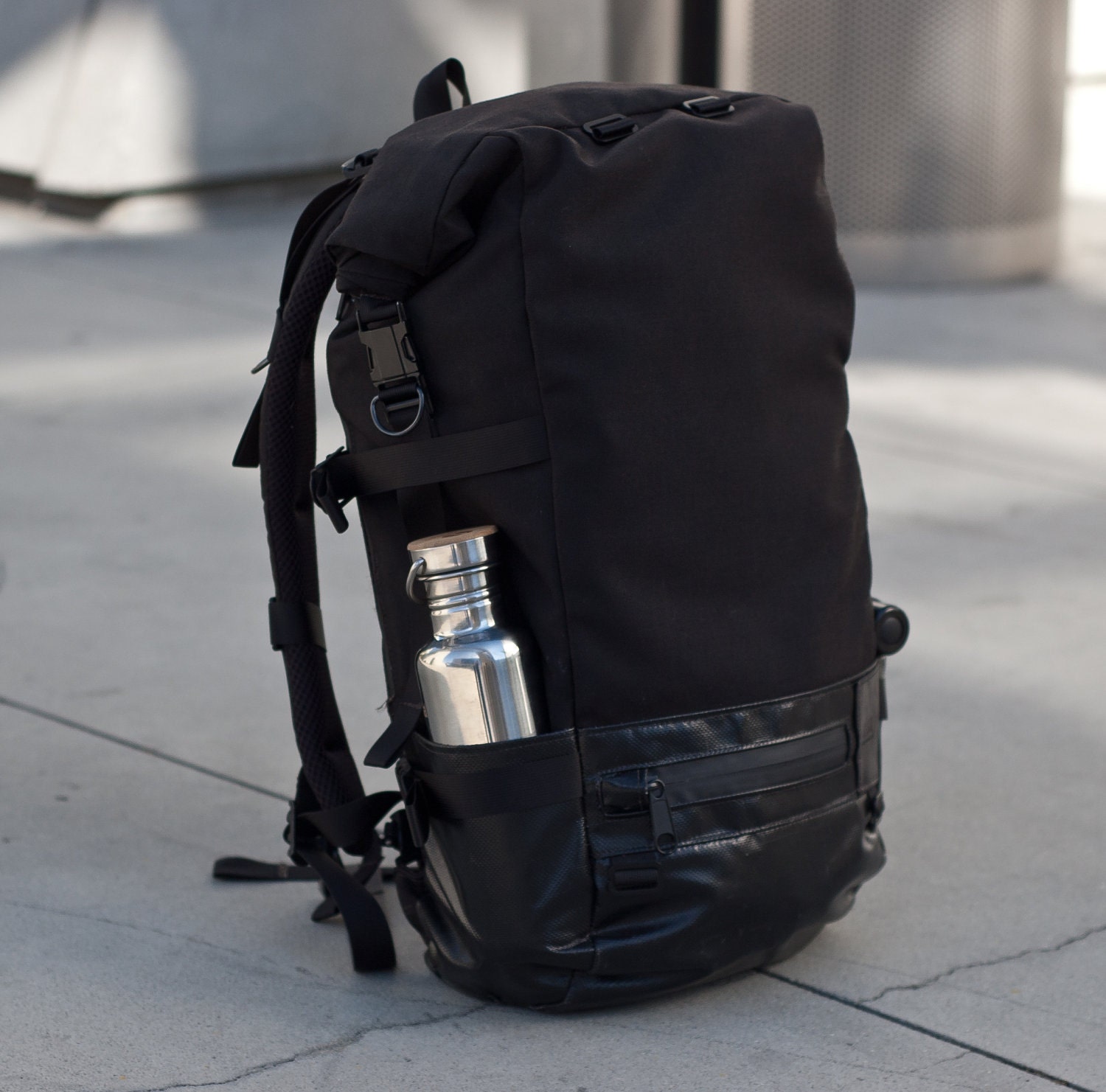 Roll Top Backpack commuter black cordura truck tarp Etsy