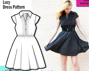 RETRO DRESS PATTERN- Retro dress ,sewing pdf pattern, pdf pattern, dress sewing, women dress pattern,flair dress pattern, vintage style