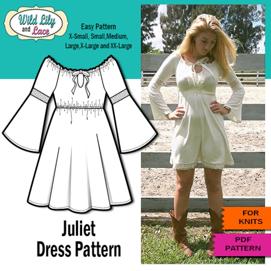 Juliet Bell Sleeve Dress PDF SEWING PATTERN Etsy