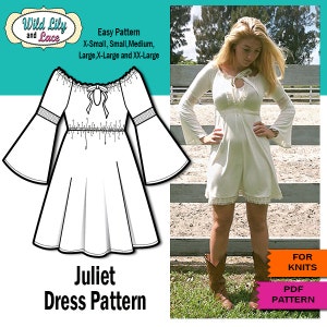 PDF DRESS PATTERN high waist dress pattern, long sleeve dress pattern, knit dress pattern, boho dress pattern, sewing pattern, pdf pattern