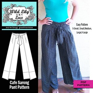 PDF PANT PATTERN wide leg pant pattern, elastic waist pant pattern, pdf sewing pattern, pant sewing pattern