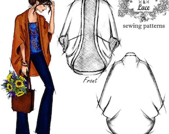 PDF CARDIGAN PATTERN easy sewing pattern, knit Cardigan pattern, Cocoon Cardigan pattern, pdf pattern