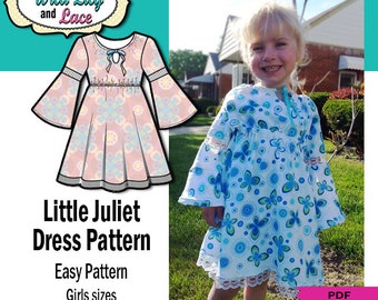 GIRLS DRESS PATTERN, hippy dress pattern, sewing pattern, little girls dress, pdf pattern, easy sewing pattern