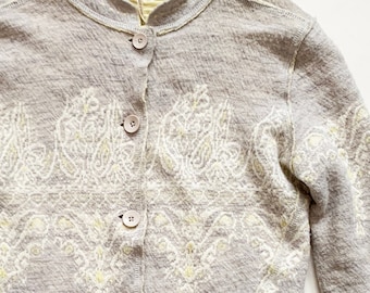 Grey with Yellow Motifs Soft Cotton Wool Cardigan Free People