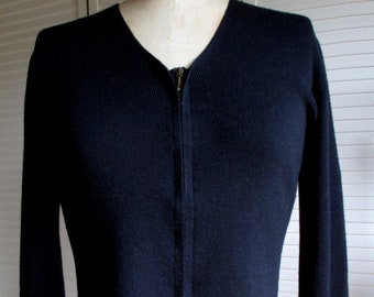 Minimalist Black Zip Front Sweater Made in Italy