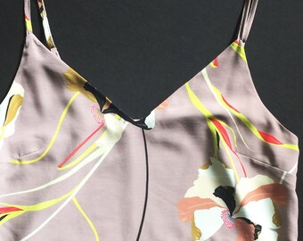 Tan Floral Spaghetti Strap Blouse