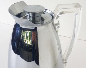 Vintage 1960’s Stainless Steel Thermos Carafe Lucite Handle