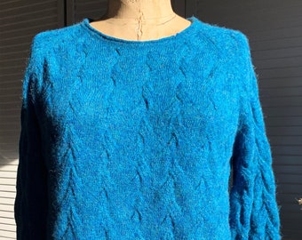 Dark Turquoise Delicate Cables Baby Alpaca Sweater