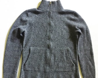 Vintage Extra Fine Merino Wool Charcoal Zip Cardigan