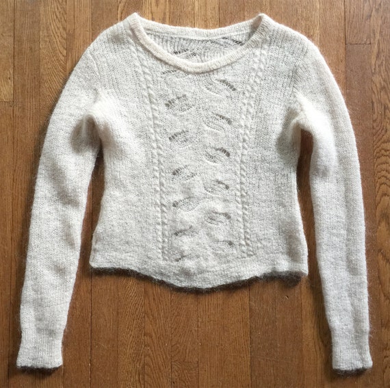 Mohair and Wool Beige Hand Knit Lacy Novelty Knit