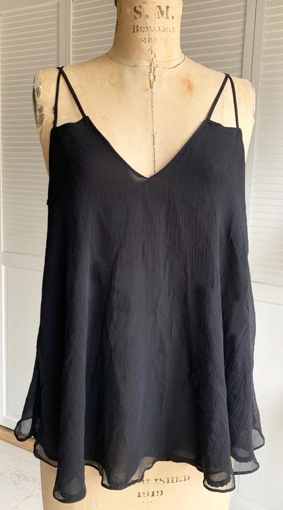 Black Silk Crepe Chiffon Camisole Top - image 3