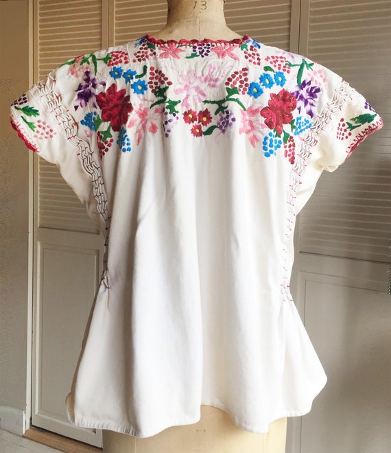 1960s Mexican Embroidered Smocked Peasant Blouse Heav… - Gem