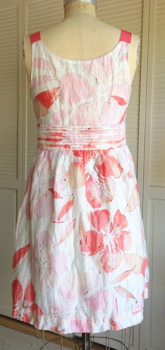 Coral and White Watercolor Floral Linen Blend Dre… - image 5